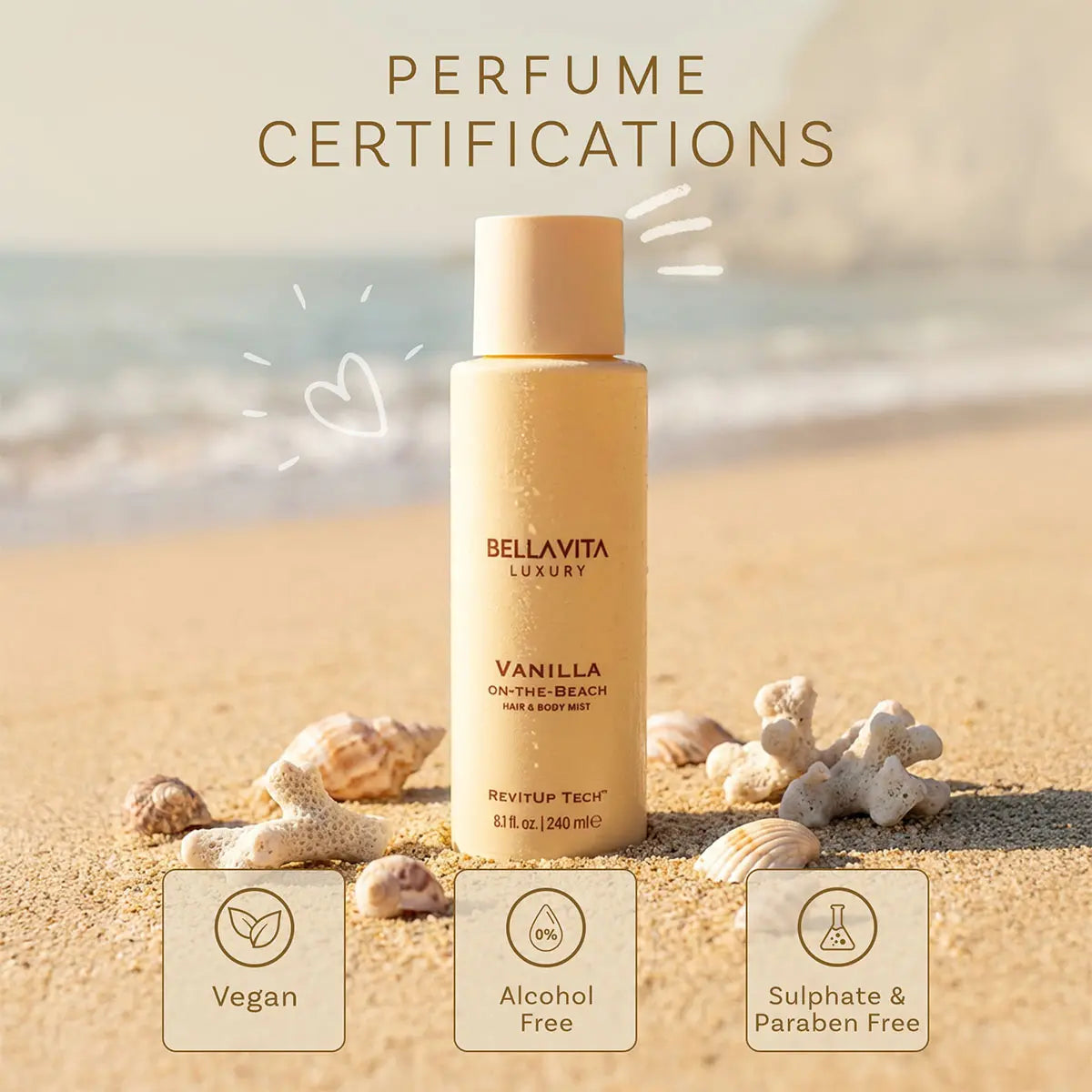 Vanilla-On-The-Beach by Bellavita Luxury | Warm Gourmand Hair & Body Mist | Water-Based | Alcohol-Free & Long-Lasting | Perfect for Layering | Lightweight and Non-Sticky Formula | Smell Sweet All Day | Long-Lasting Gourmand Freshness