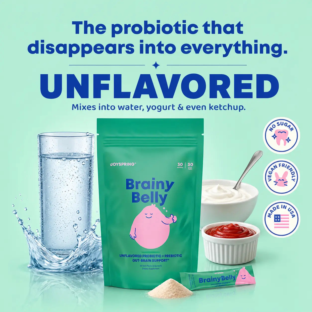 *NEW* Joyspring Brainy Belly Unflavored Kids Probiotic & Prebiotic Powder Sticks | Daily Gut & Digestive Support | Ages 4+